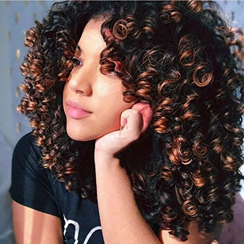 Highlighted Curly Short Wig For Black Women